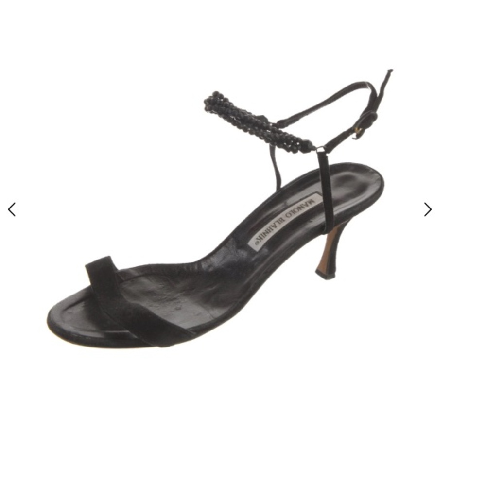 Manolo Blahnik Black Suede Beaded Heels 39